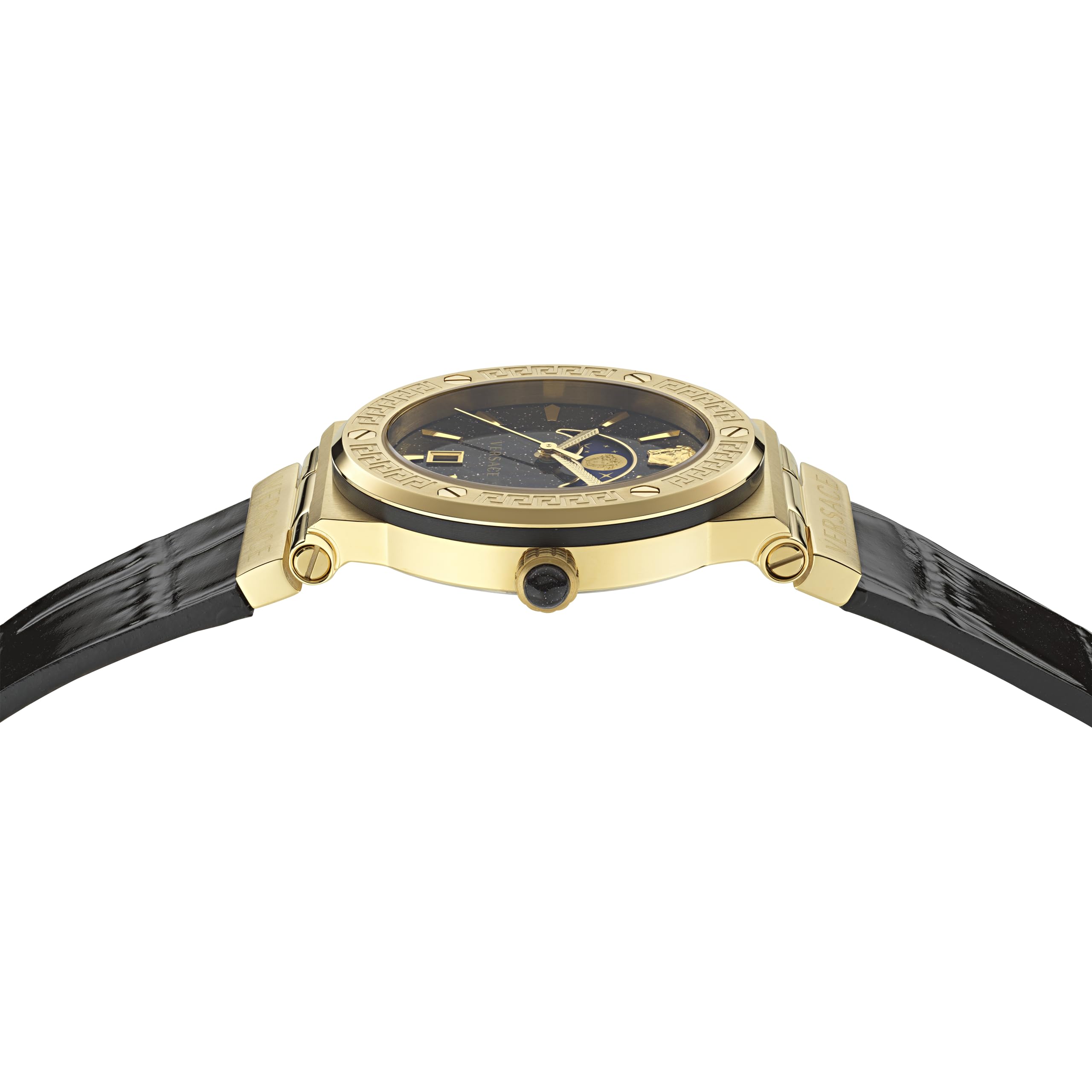 Versace Greca Moonphase Analog Black Dial Black Leather Strap Watch For Men - VE7G00123