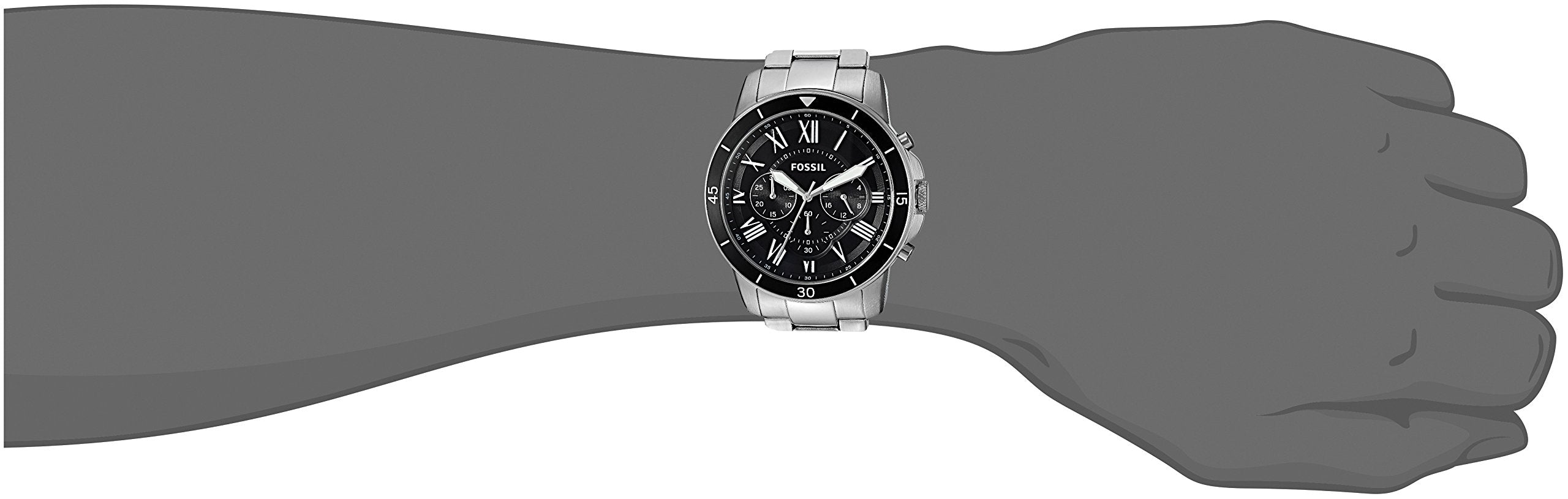 Fossil Grant Sport Chronograph Black Dial Silver Steel Strap Watch for Men - FS5236