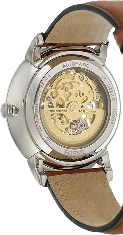 Fossil Neutra Automatic Luggage Skeleton Blue Dial Brown Leather Strap Watch for Men - ME3160