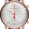 Emporio Armani Aviator Silver Dial Blue Leather Strap Watch For Men - AR11123