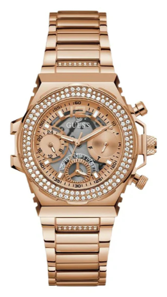 Guess Fusion Chronograph Rose Gold Dial Rose Gold Steel Strap Watch for Women - GW0552L3