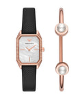 Emporio Armani Gianni T Bar Quartz Mother of Pearl Dial Blue Leather Strap Watch For Women - AR11466