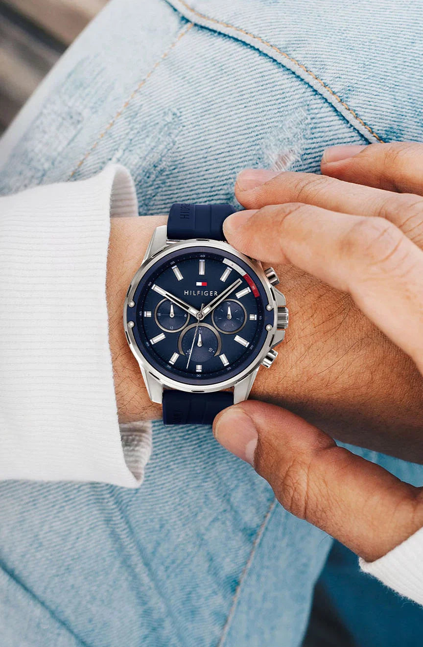 Tommy Hilfiger Mason Blue Dial Blue Rubber Strap Watch for Men - 1791791