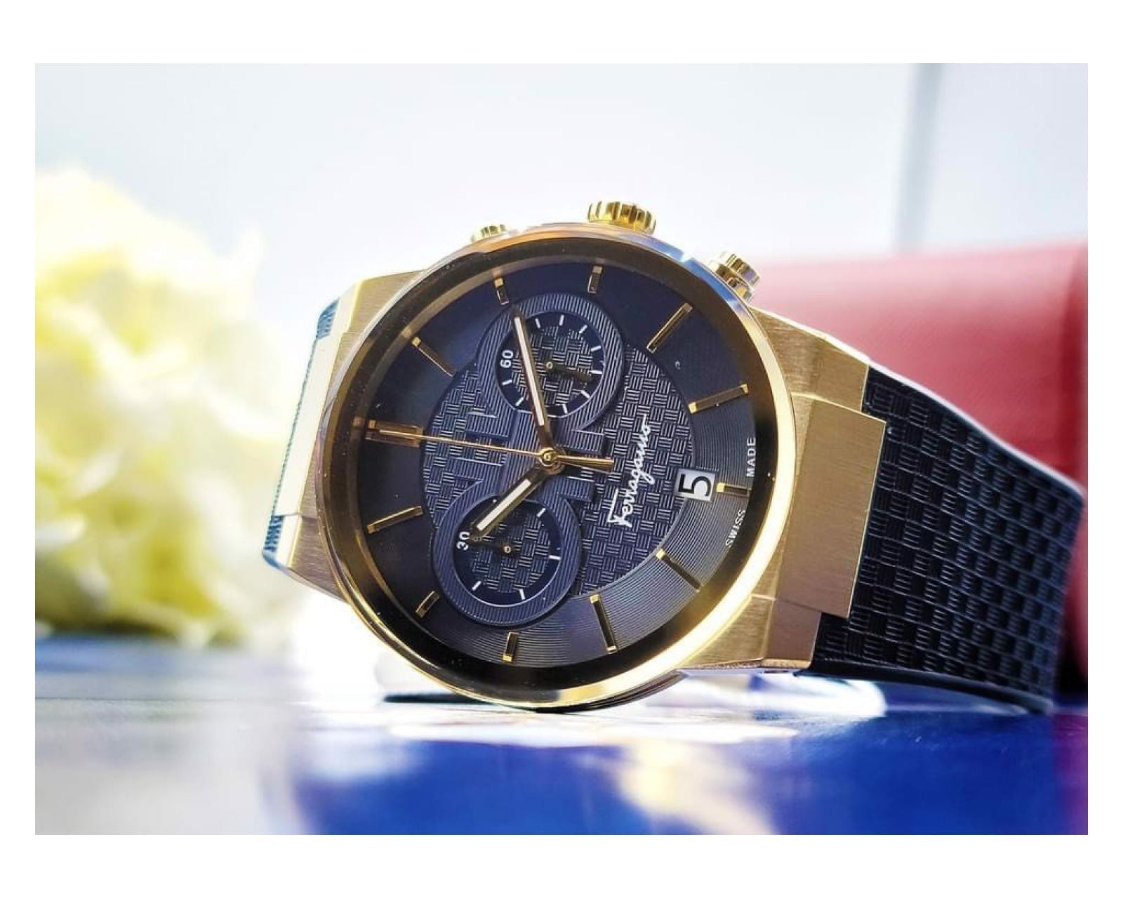 Salvatore Ferragamo Sapphire Chrono Blue Dial Blue Silicone Strap Watch for Men - SFME00221