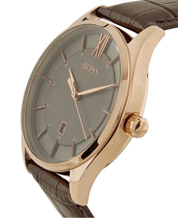 Hugo Boss Ambassador Grey Dial Brown Leather Strap Watch for Men - 1513387