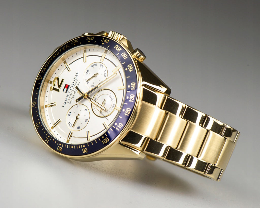 Tommy Hilfiger Luke Chronograph White Dial Gold Steel Strap Watch for Men - 1791121