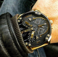 Diesel Mr Daddy 2.0 Chronograph Black Dial Gold Steel Strap Watch For Men - DZ7333