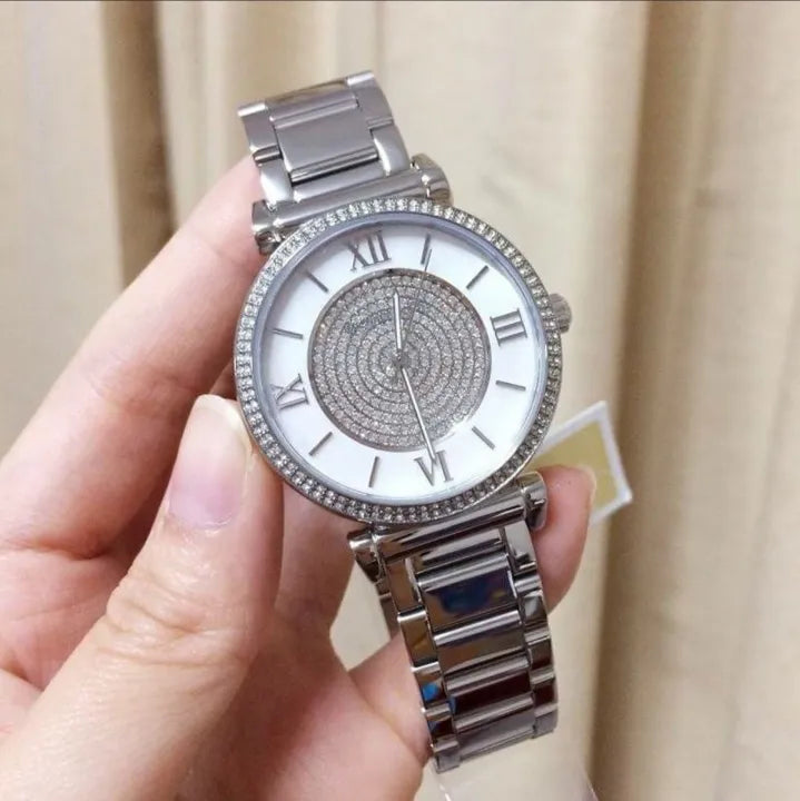 Michael Kors Catlin Silver Dial Silver Steel Strap Watch for Women - MK3355