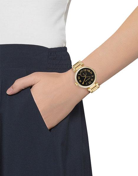 Michael Kors Skylar Black Dial Gold Steel Strap Watch for Women - MK5989