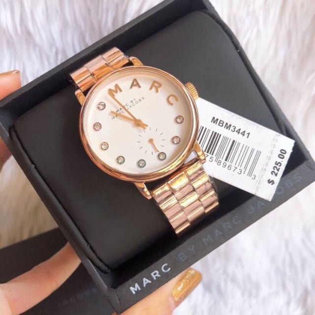 Marc Jacobs Baker White Dial Rose Gold Steel Strap Watch for Women - MBM3441