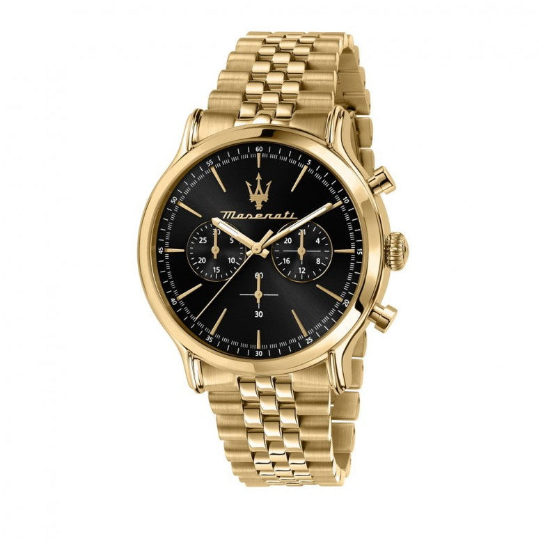 Maserati Epoca Chronograph Black Dial Gold Steel Strap Watch For Men - R8873618023