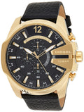 Diesel Mega Chief Chronograph Black Dial Black Leather Strap Watch For Men - DZ4344