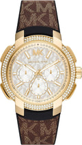 Michael Kors Sidney Multifunction White Dial Brown Leather Strap Watch For Women - MK6948