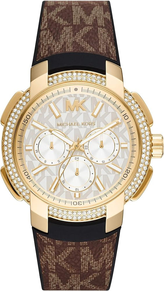 Michael Kors Sidney Multifunction White Dial Brown Leather Strap Watch For Women - MK6948