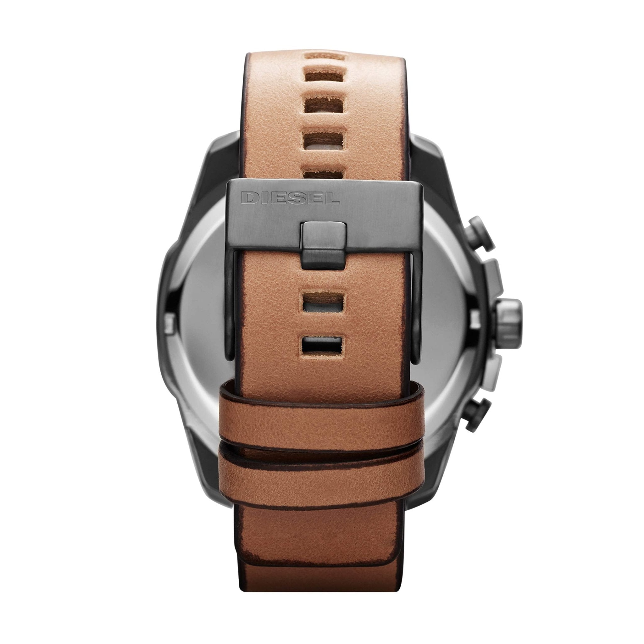 Diesel Mega Chief Chronograph White Dial Brown Leather Strap Watch For Men - DZ4280
