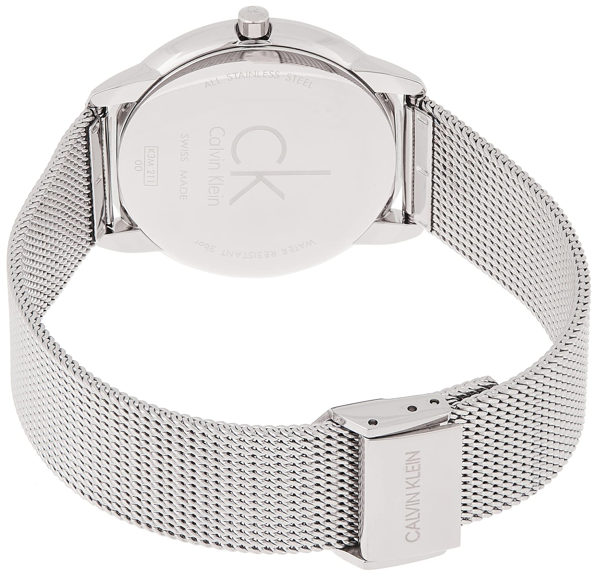 Calvin Klein Minimalist Black Dial Silver Mesh Bracelet Watch for Men - K3M2112X