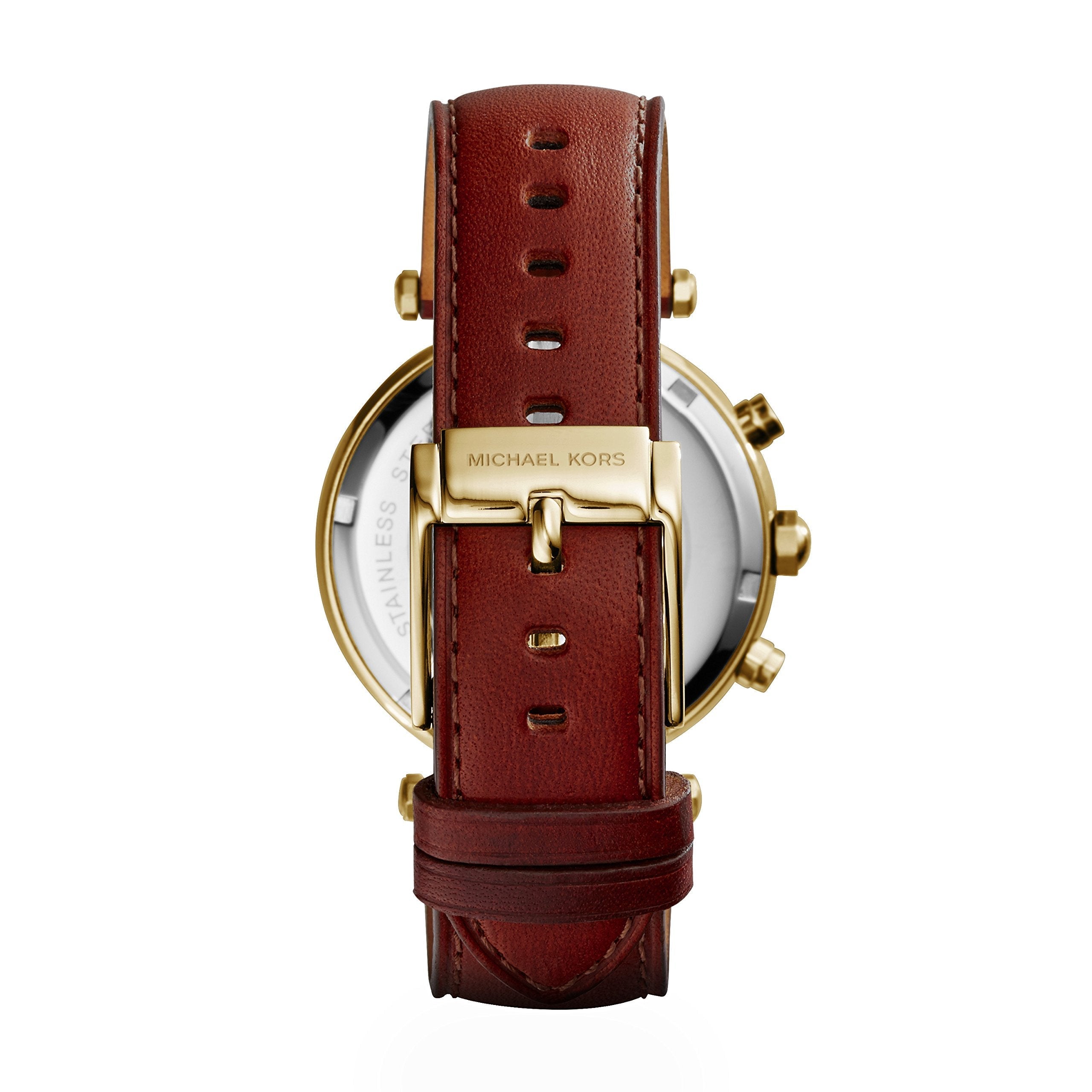 Michael Kors Parker Champagne Gold Dial Brown Leather Strap Watch for Women - MK2249