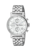Fossil Boyfriend Chronograph Silver Dial Silver Steel Strap Watch for Women - ES2198