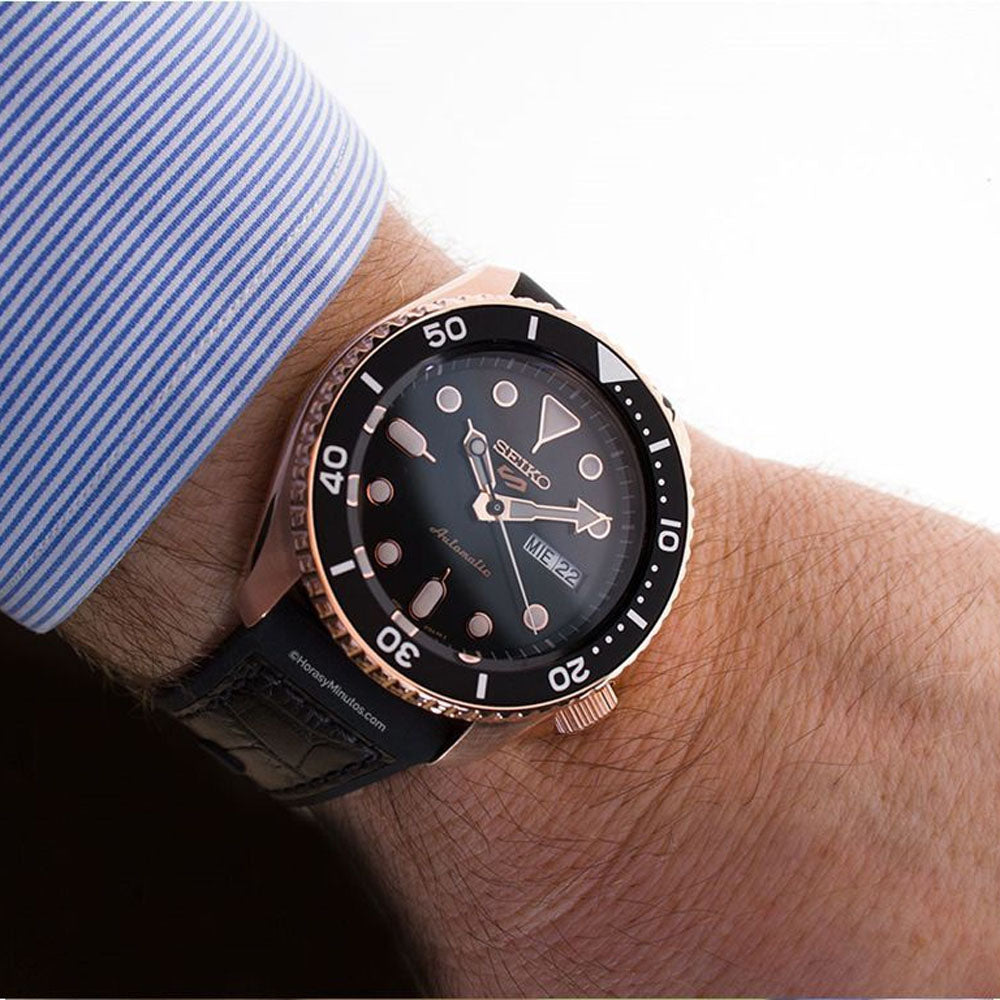 Seiko 5 Sport SKX Automatic Black Dial Black Silicone Strap Watch For Men - SRPD76K1