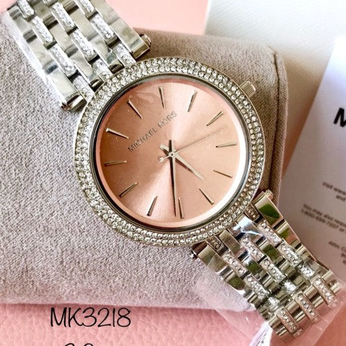 Michael Kors Darci Orange Dial Silver Stainless Steel Strap Watch for Women - MK3218