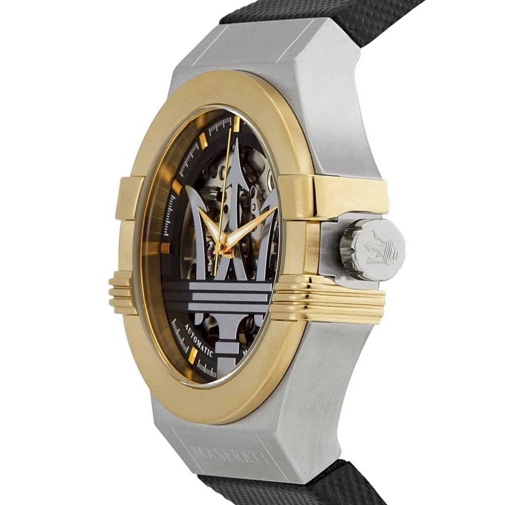 Maserati Potenza Automatic Skeleton Dial Black Leather Strap Watch For Men - R8821108011