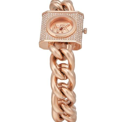 Michael Kors Chain Lock Three-Hand Rose Gold Dial Rose Gold Steel Strap Watch for Women - MK4827