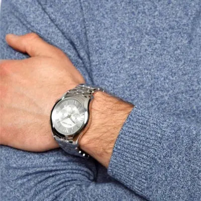 Emporio Armani Velente Chronograph Quartz Silver Dial Silver Steel Strap Watch For Men - AR1702