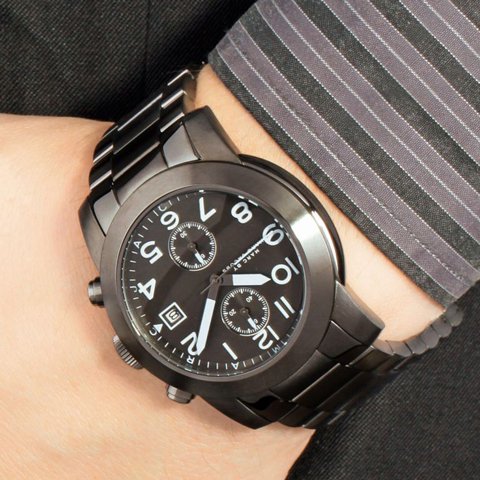 Marc Jacobs Larry Chronograph Black Dial Black Steel Strap Watch for Men - MBM5032
