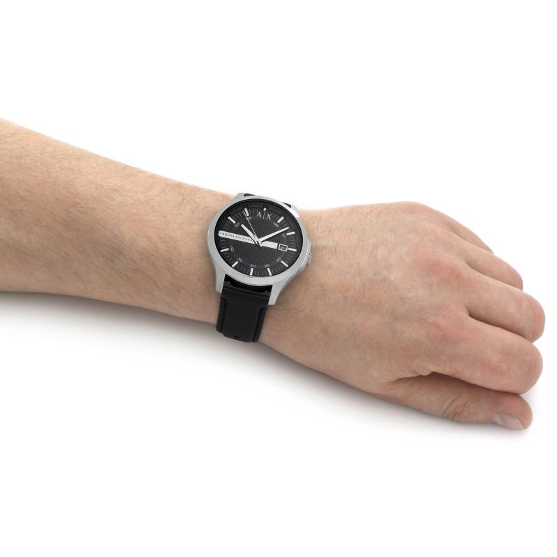 Armani Exchange Hampton Chronograph Black Dial Black Leather Strap Watch For Men - AX2101