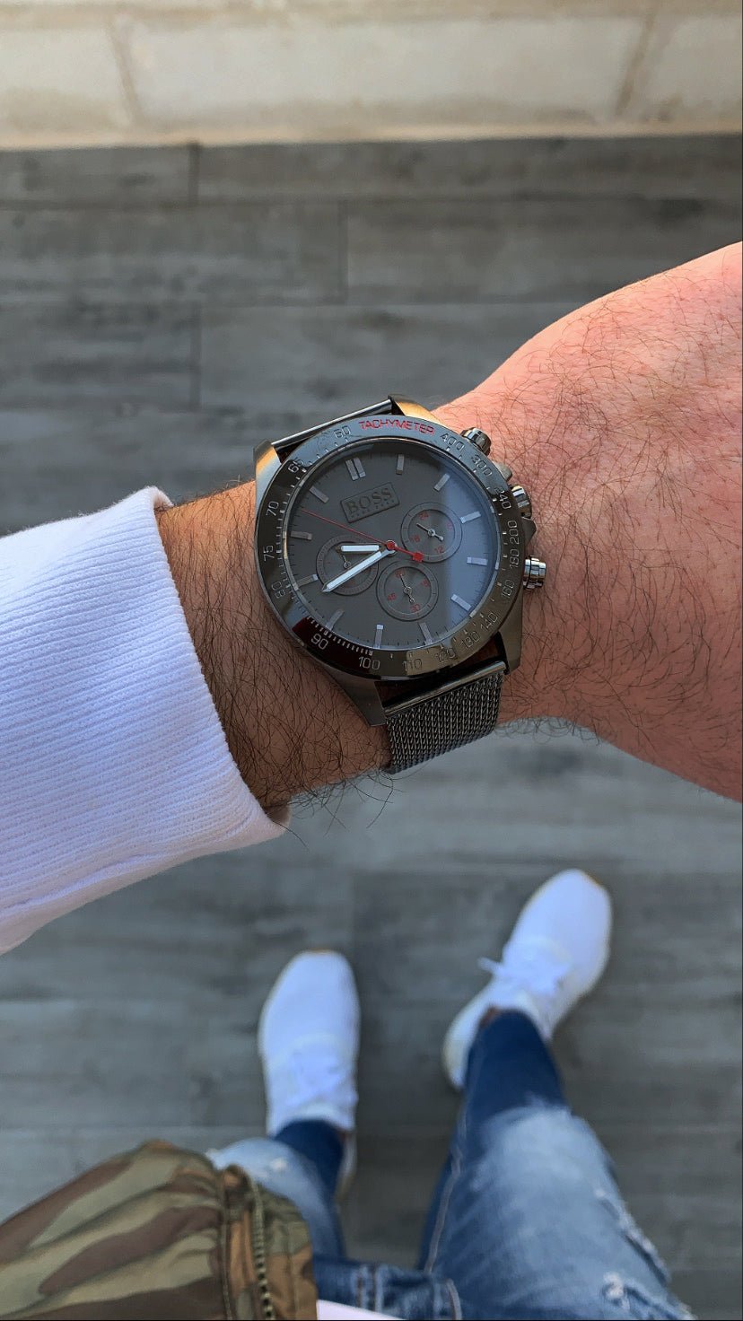Hugo Boss Ikon Grey Dial Grey Mesh Bracelet Watch for Men - 1513443