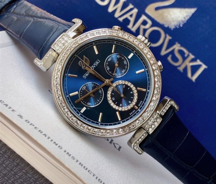 Swarovski Era Journey Blue Dial Blue Leather Strap Watch for Women - 5479239