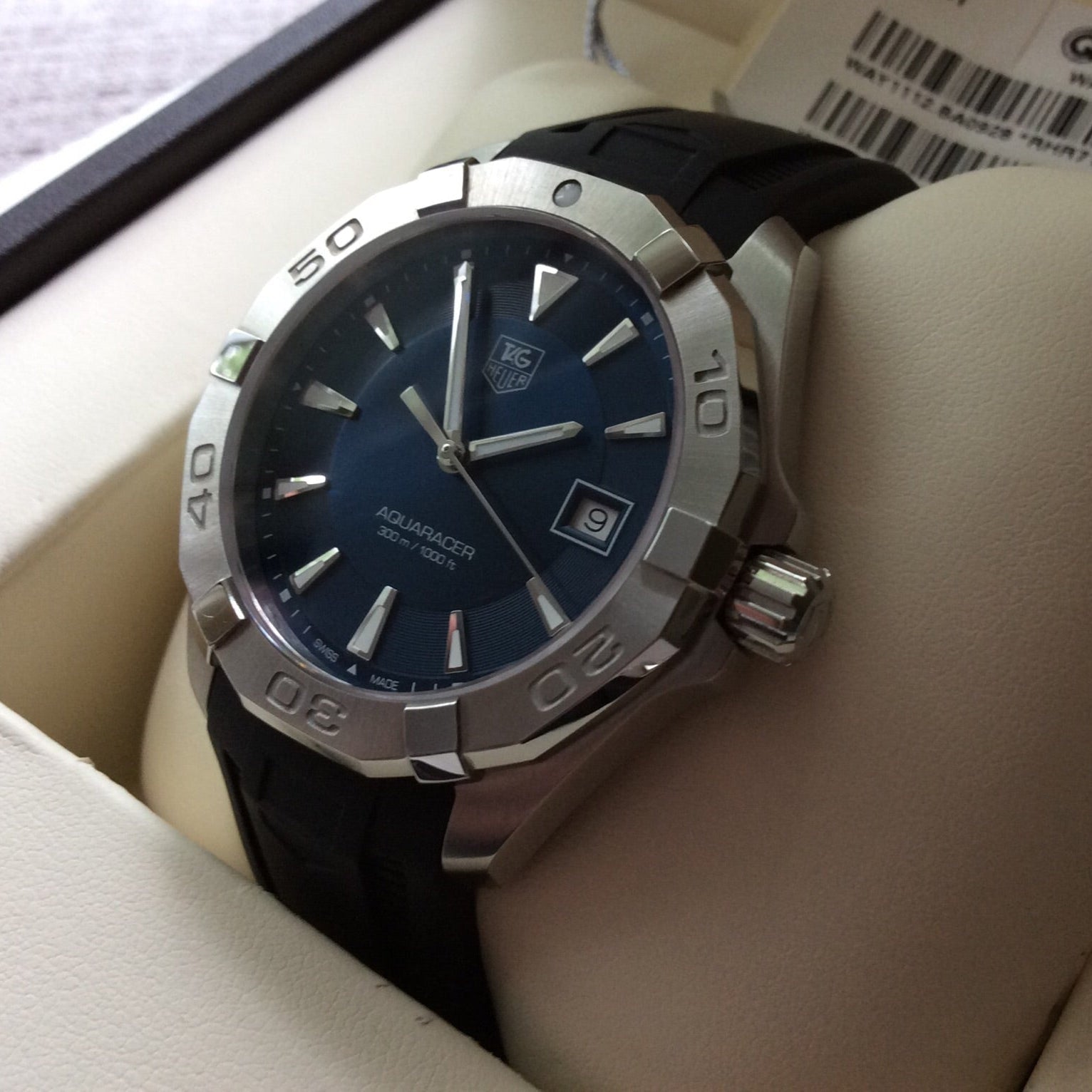 Tag Heuer Aquaracer Caliber 5 Blue Dial Black Rubber Strap Watch for Men - WAY2112.FT8021
