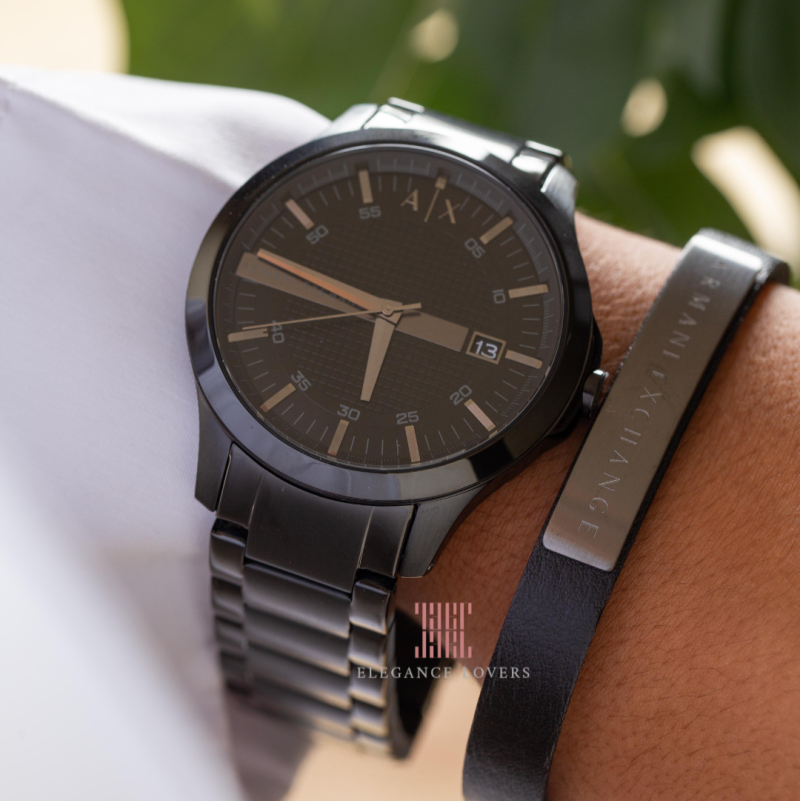 Armani Exchange Hampton Black Dial Black Steel Strap Watch For Men - AX7101