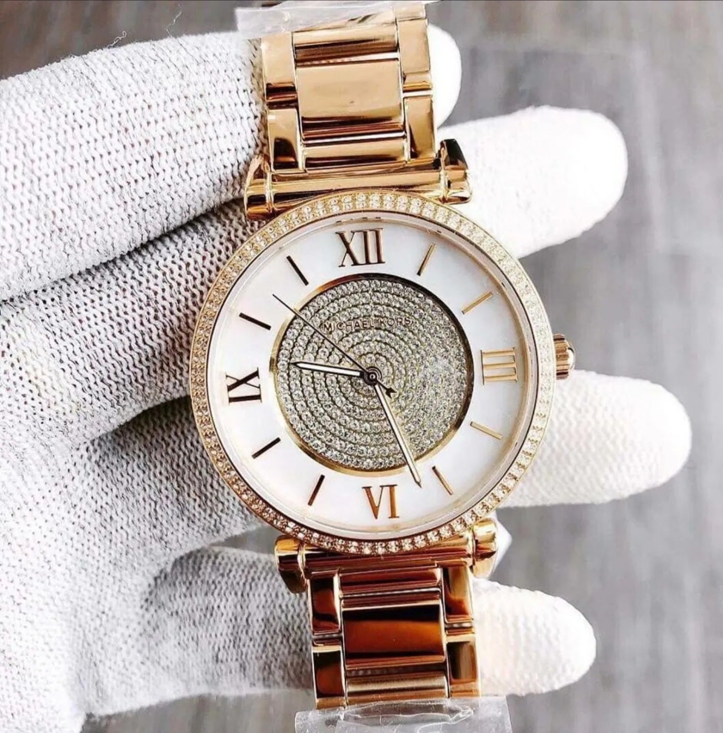 Michael Kors Catlin Mother of Pearl Dial Gold Steel Strap Watch for Women - MK3332