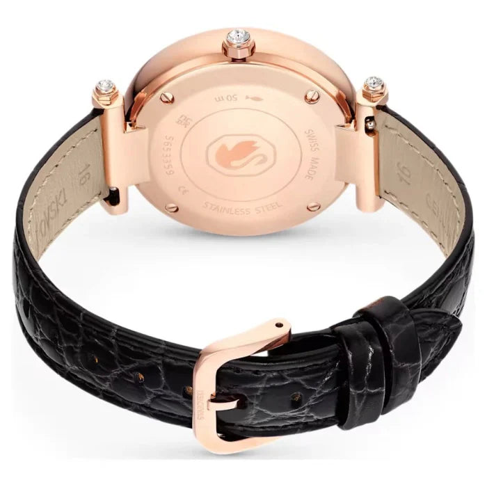 Swarovski Crystalline Wonder Silver Dial Black Leather Strap Watch for Women - 5653359