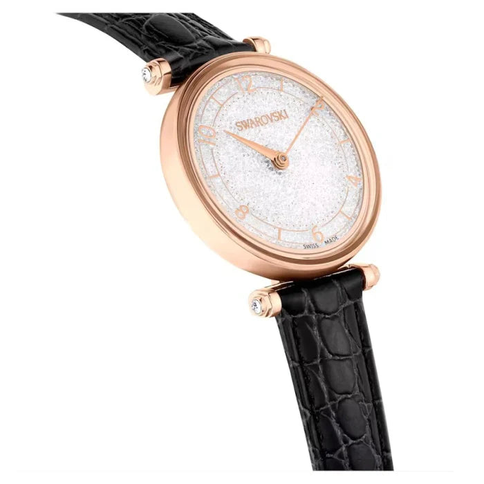 Swarovski Crystalline Wonder Silver Dial Black Leather Strap Watch for Women - 5653359