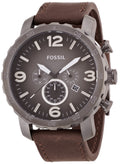 Fossil Nate Chronograph Grey Dial Brown Leather Strap Watch for Men - JR1424
