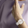 Swarovski Crystalline Glam Silver Dial White Leather Strap Watch for Women - 5452459