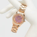 Guess Glitter Diamonds Pink Dial Rose Gold Steel Strap Watch for Women - GW0405L3