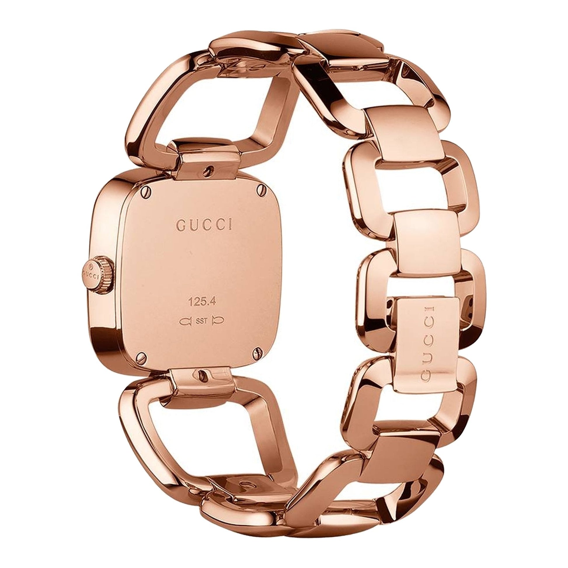 Gucci G Ladies Diamonds Black Dial Rose Gold Steel Strap Watch For Women - YA125512