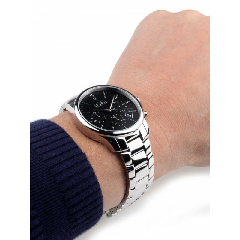 Hugo Boss Commander Black Dial Silver Steel Strap Watch for Men - 1513433
