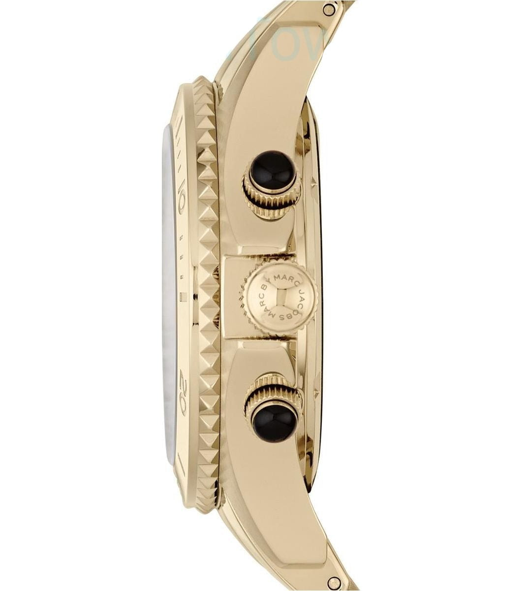 Marc Jacobs Rock Chronograph Black Dial Gold Steel Strap Watch for Women - MBM3253
