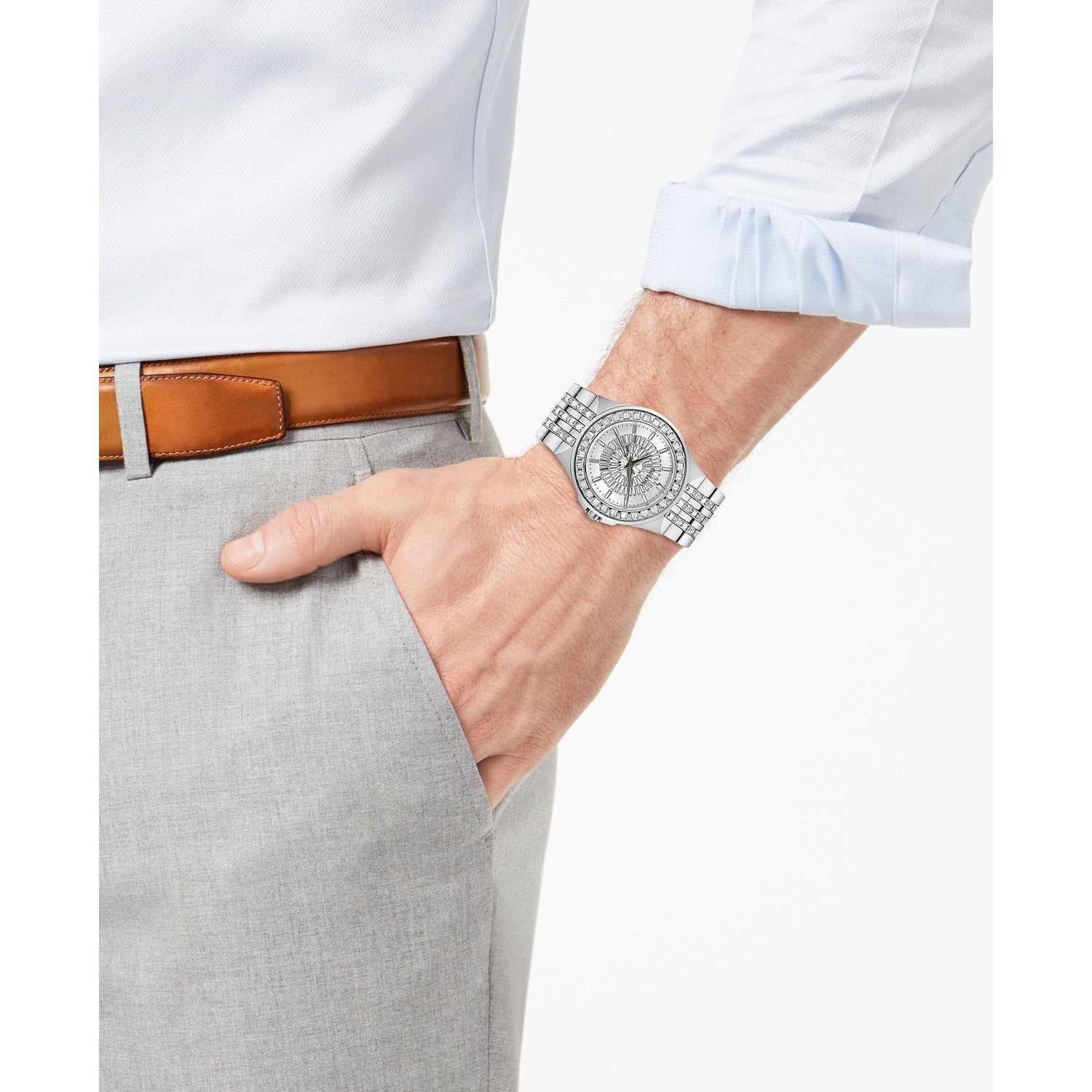 Bulova Phantom Crystal Silver Dial Silver Steel Strap Watch for Men - 96A236