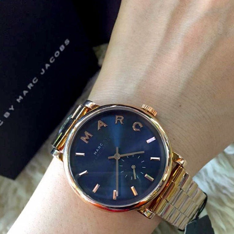 Marc Jacobs Baker Blue Dial Rose Gold Steel Strap Watch for Women - MBM3330