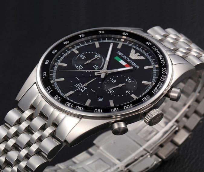 Emporio Armani Team Italia Chronograph Black Dial Silver Steel Strap Watch For Men - AR5983