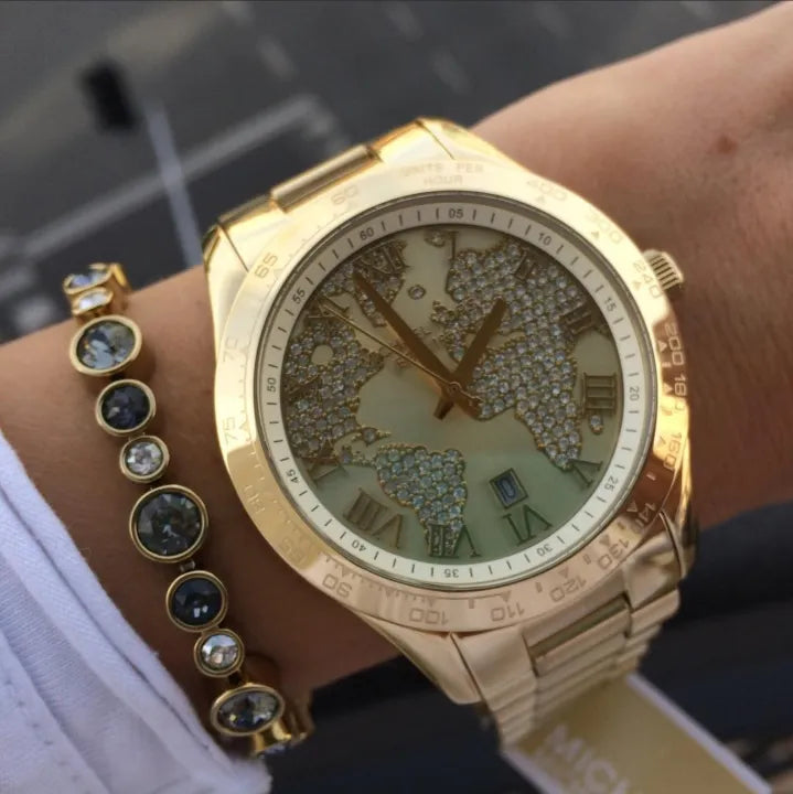Michael Kors Layton Chronograph Gold Dial Gold Steel Strap Watch for Women - MK5959