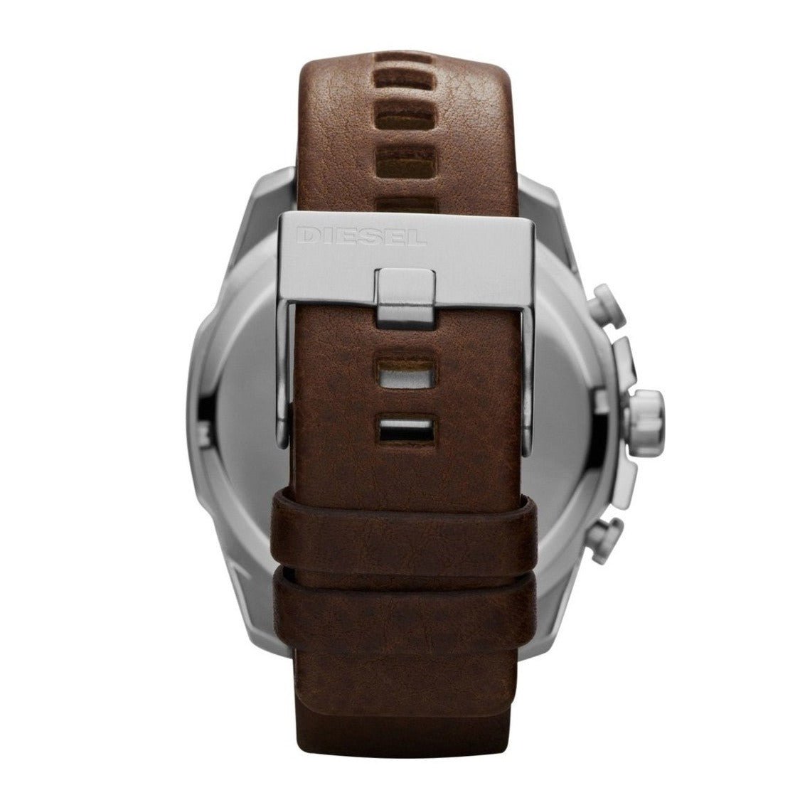Diesel Mega Chief Chronograph Blue Dial Brown Leather Strap Watch For Men - DZ4281