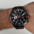 Tommy Hilfiger Trent Multifunction Black Dial Black Leather Strap Watch for Men - 1791136