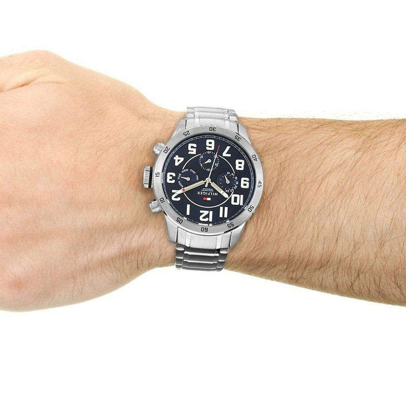 Tommy Hilfiger Trent Chronograph Black Dial Silver Steel Strap Watch for Men - 1791054