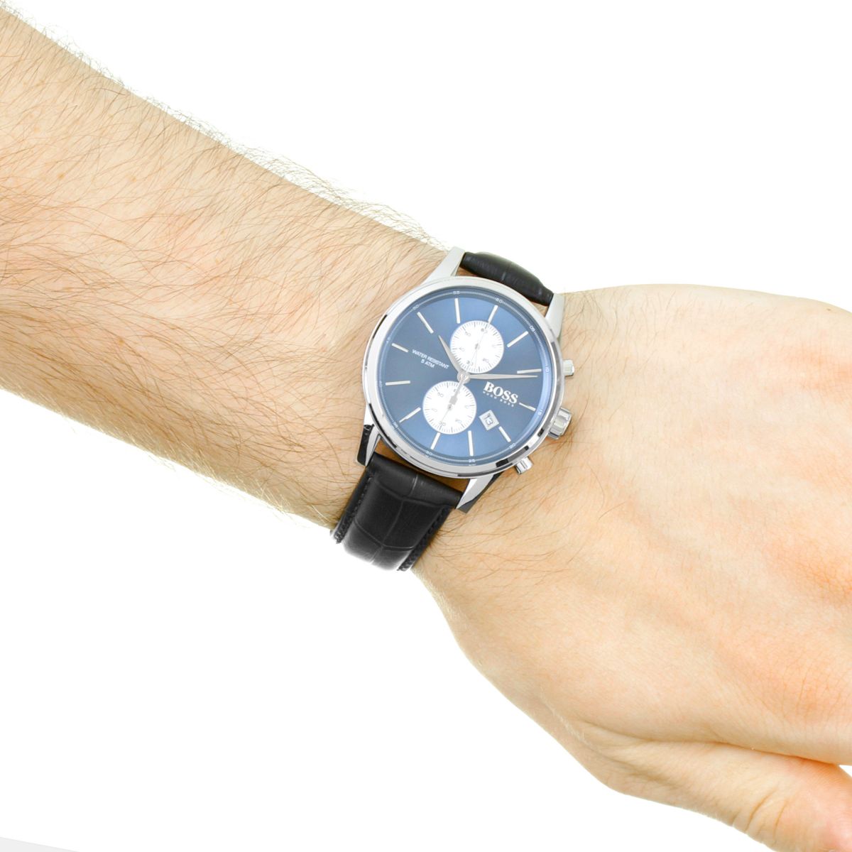 Hugo Boss Jet Blue Dial Black Leather Strap Watch for Men - 1513283
